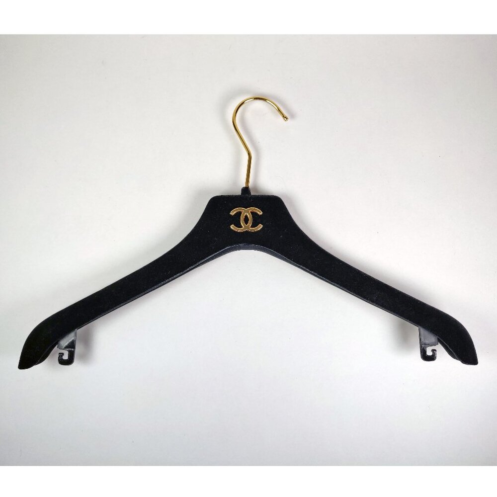 Black Velvet Chanel RTW Gold CC Logo Hanger For Camisole Dress Spaghetti Straps